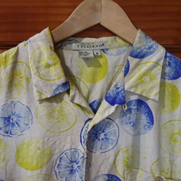 Tulliano Casual Blue and Yellow Button Down Shirt with Playful Print Medium - Picture 2 of 10